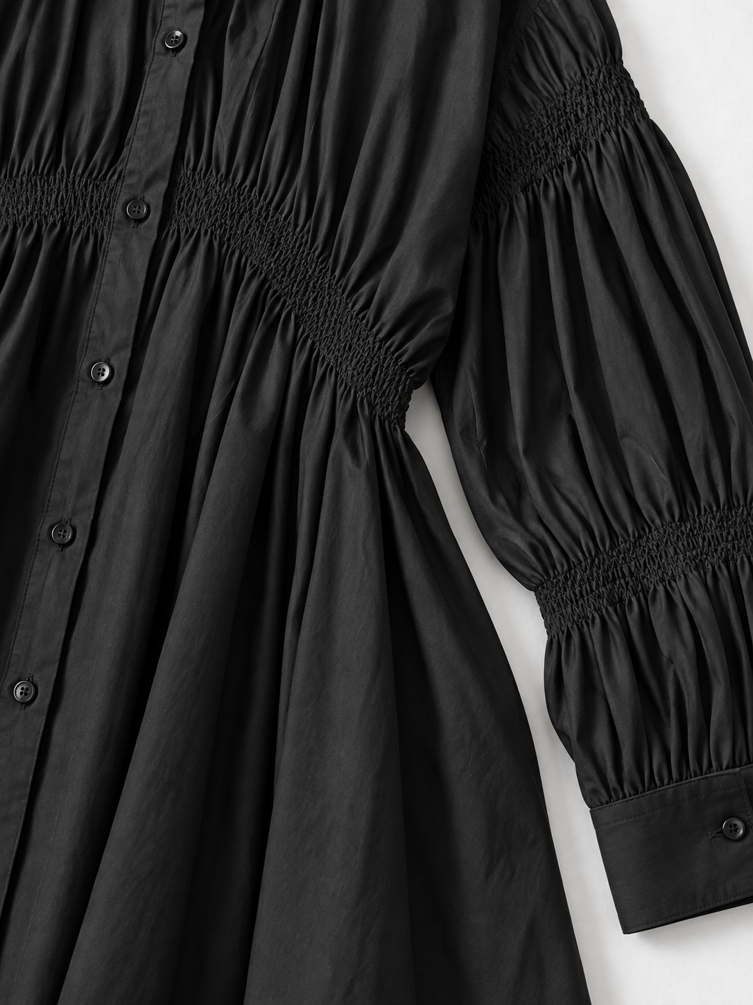 Smocked Panel Shirt Dress