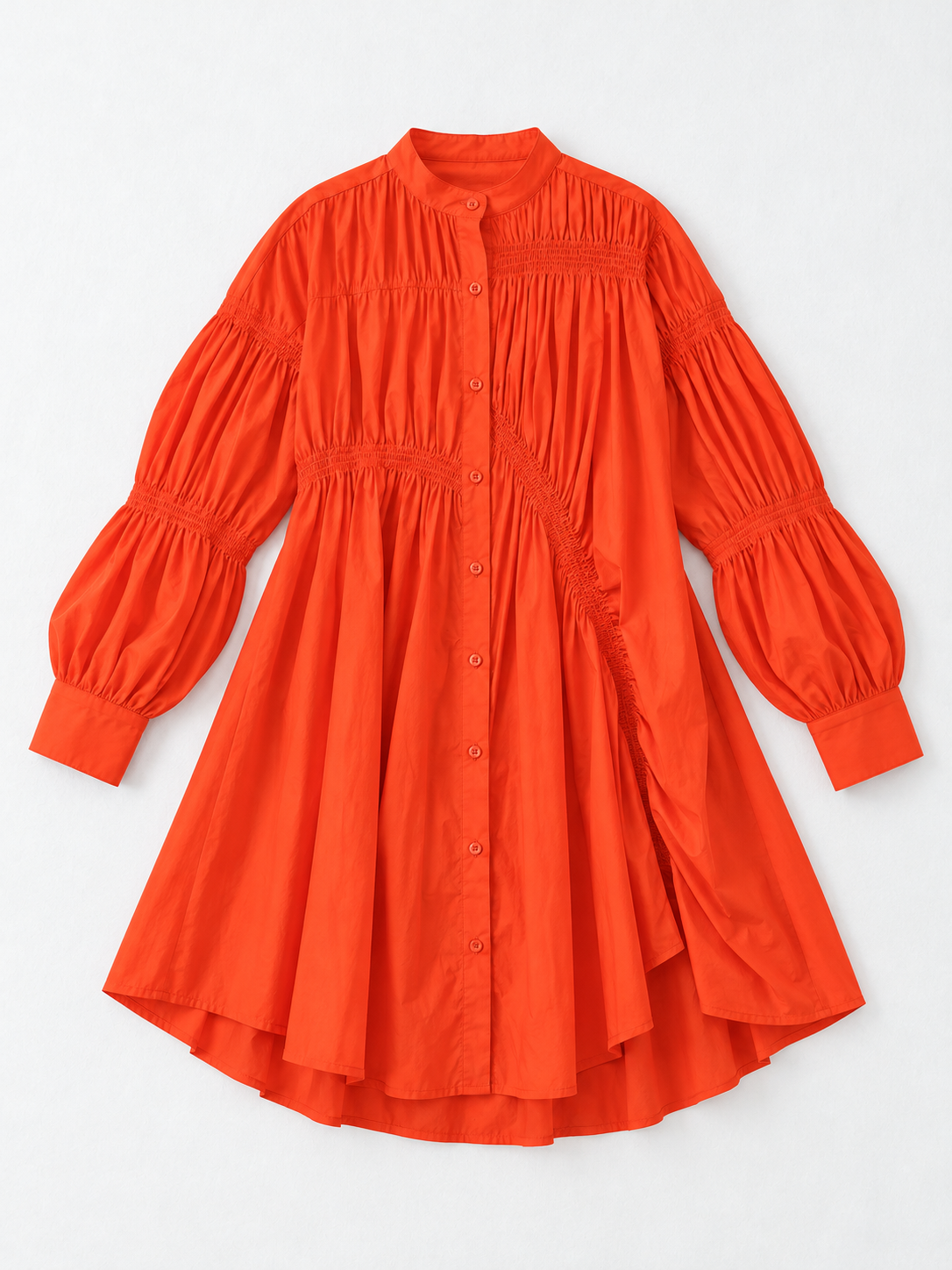 Smocked Panel Shirt Dress