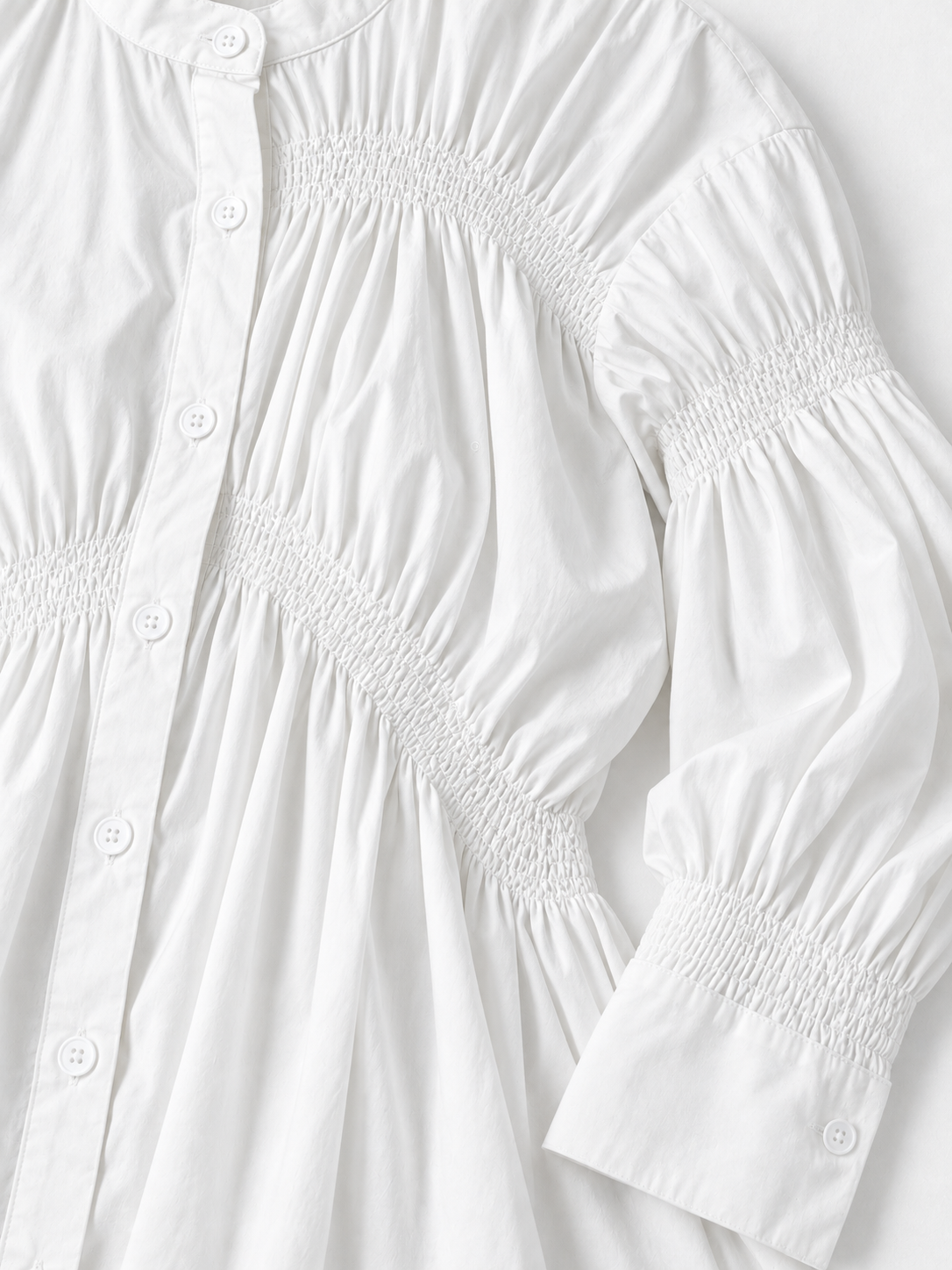 Smocked Panel Shirt Dress