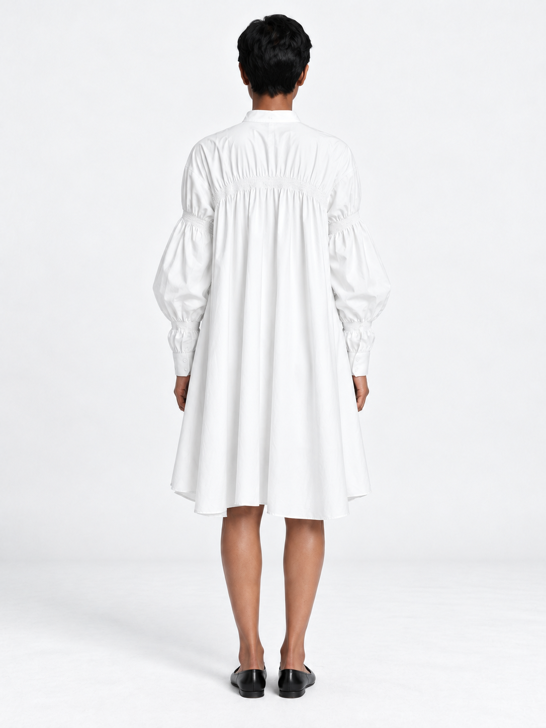 Smocked Panel Shirt Dress