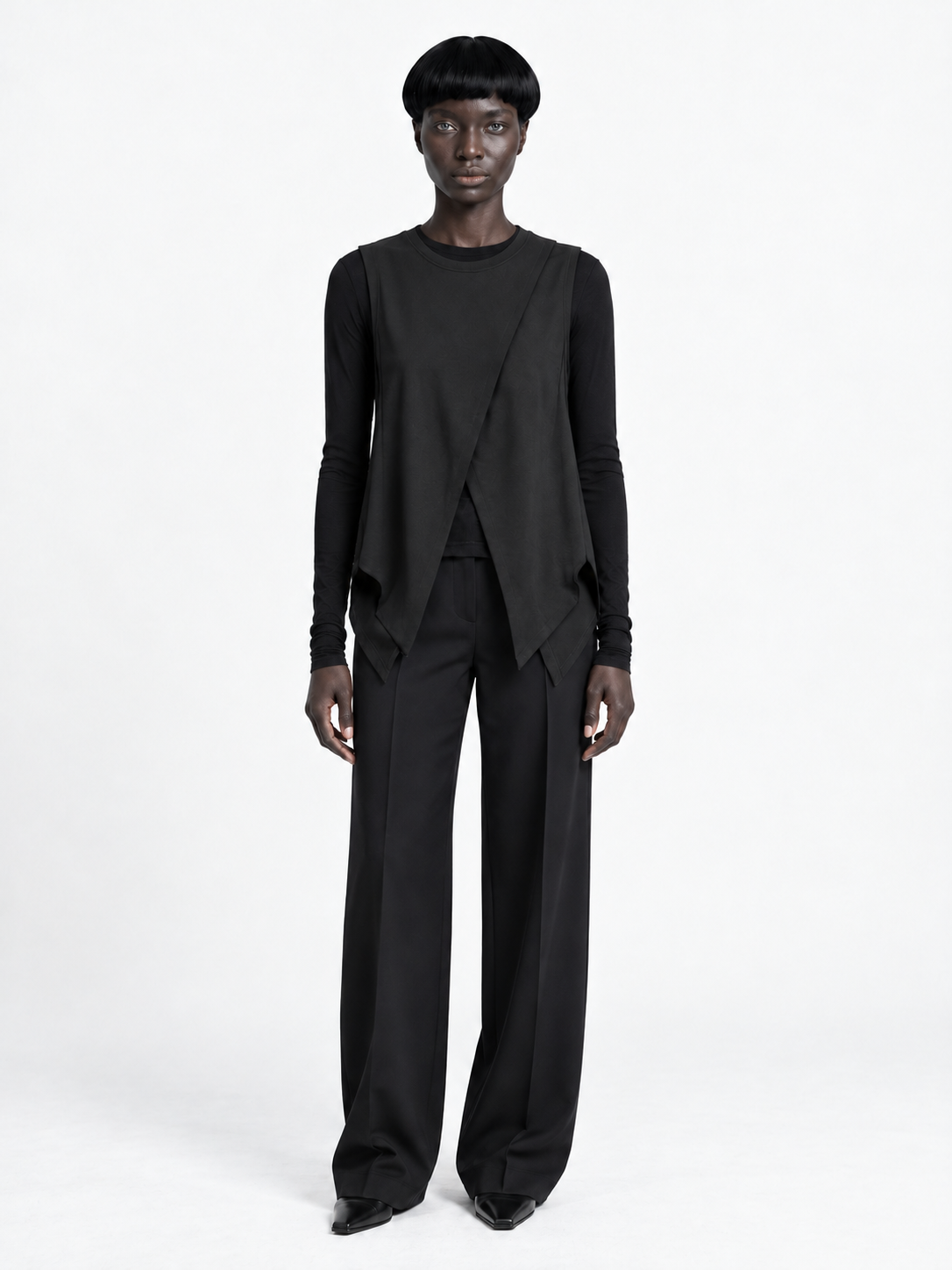Pointed-Hem Vest and Mesh Top