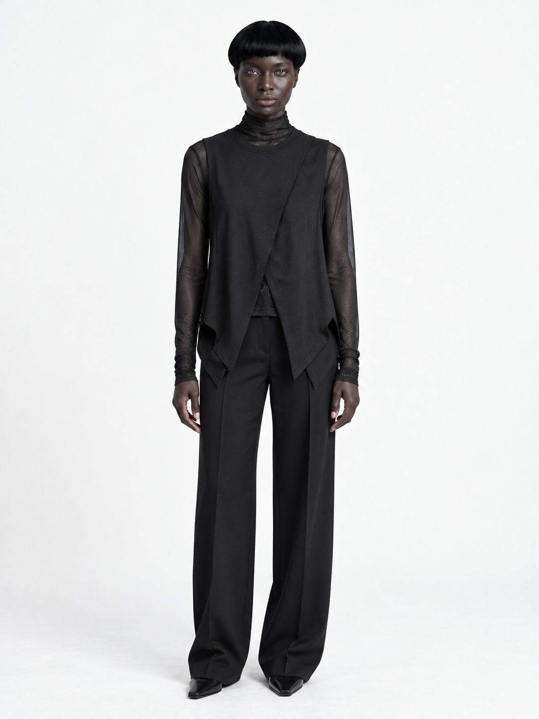 Pointed-Hem Vest and Mesh Top