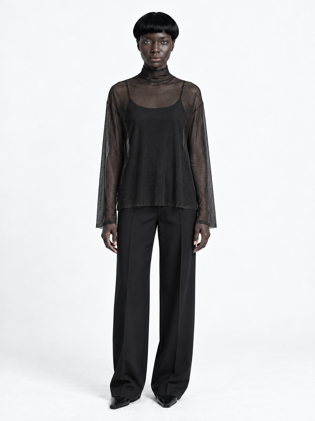 Pointed-Hem Vest and Mesh Top