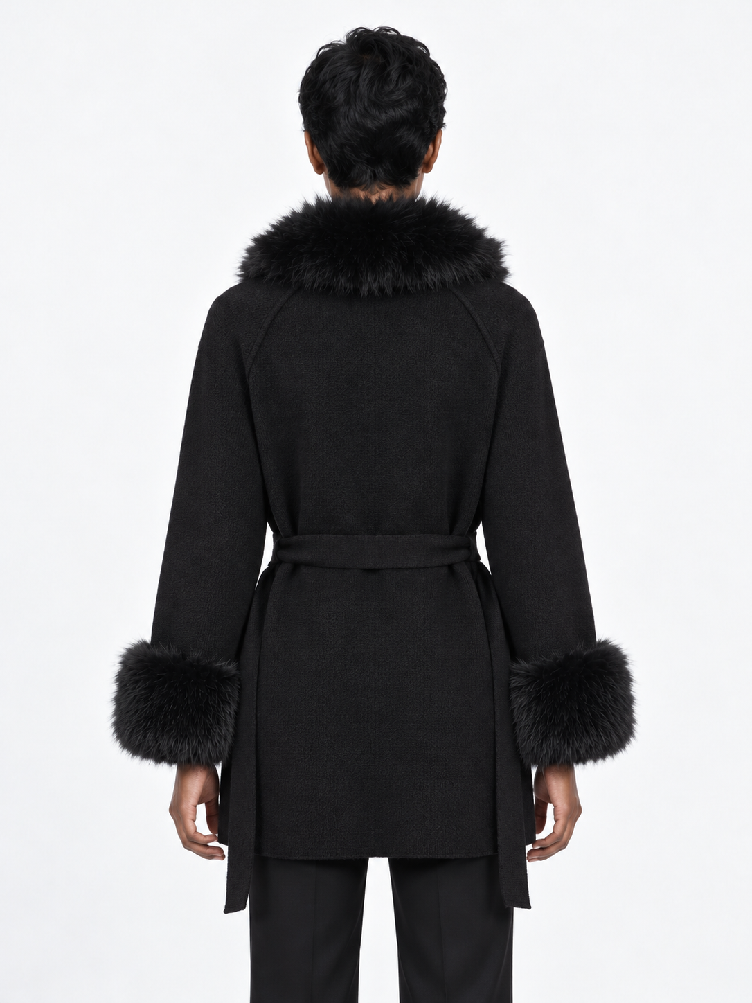Plush-Trim Belted Cardigan