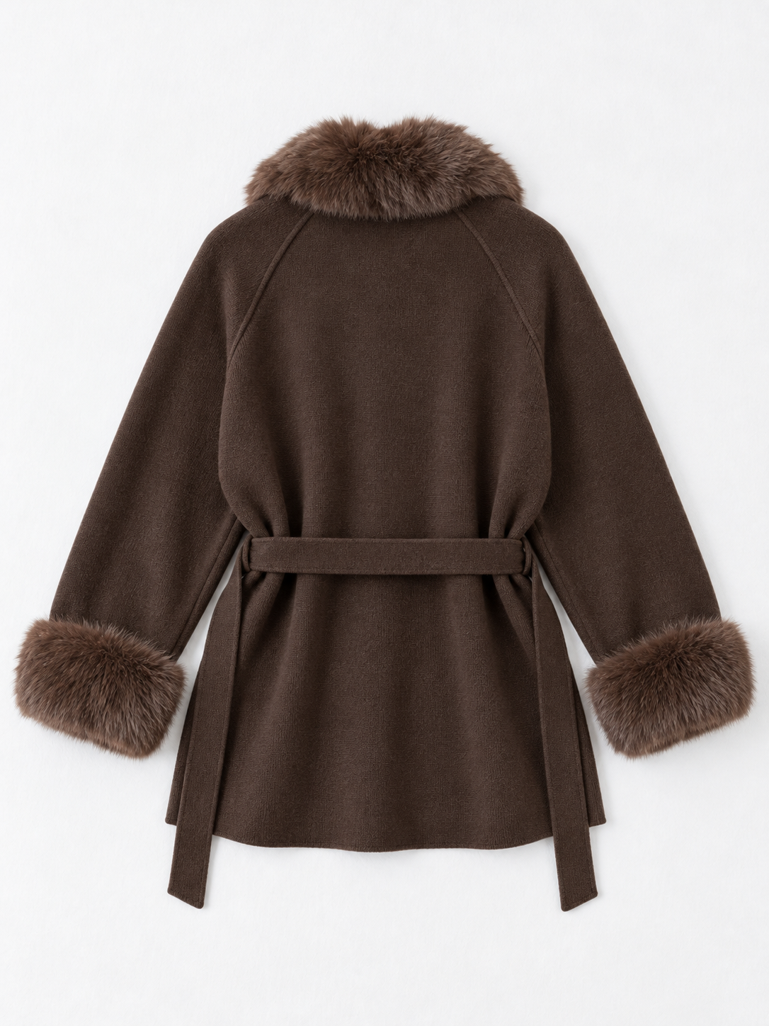 Plush-Trim Belted Cardigan
