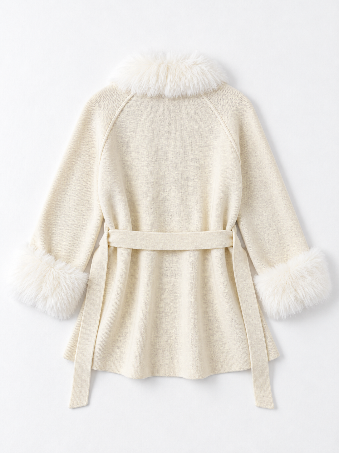 Plush-Trim Belted Cardigan