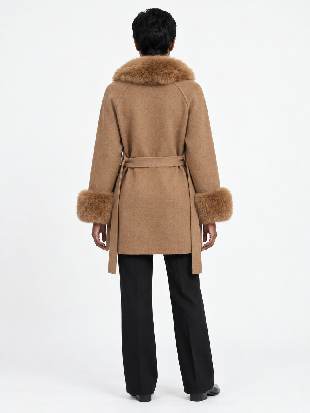Plush-Trim Belted Cardigan