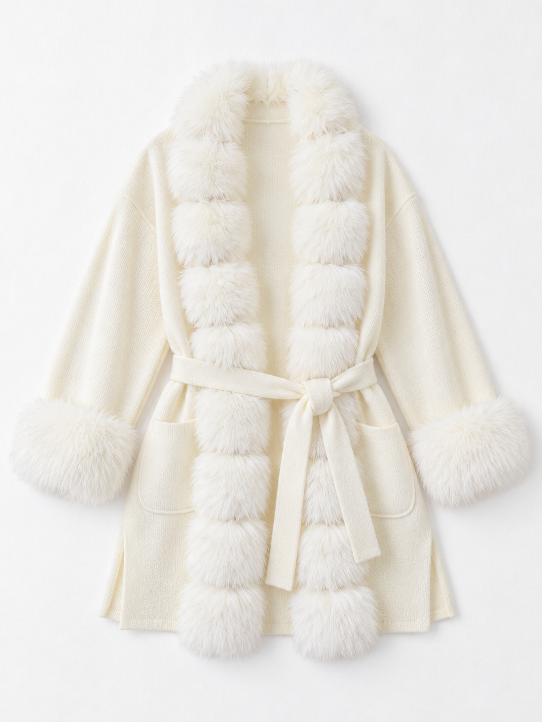 Plush-Trim Belted Cardigan