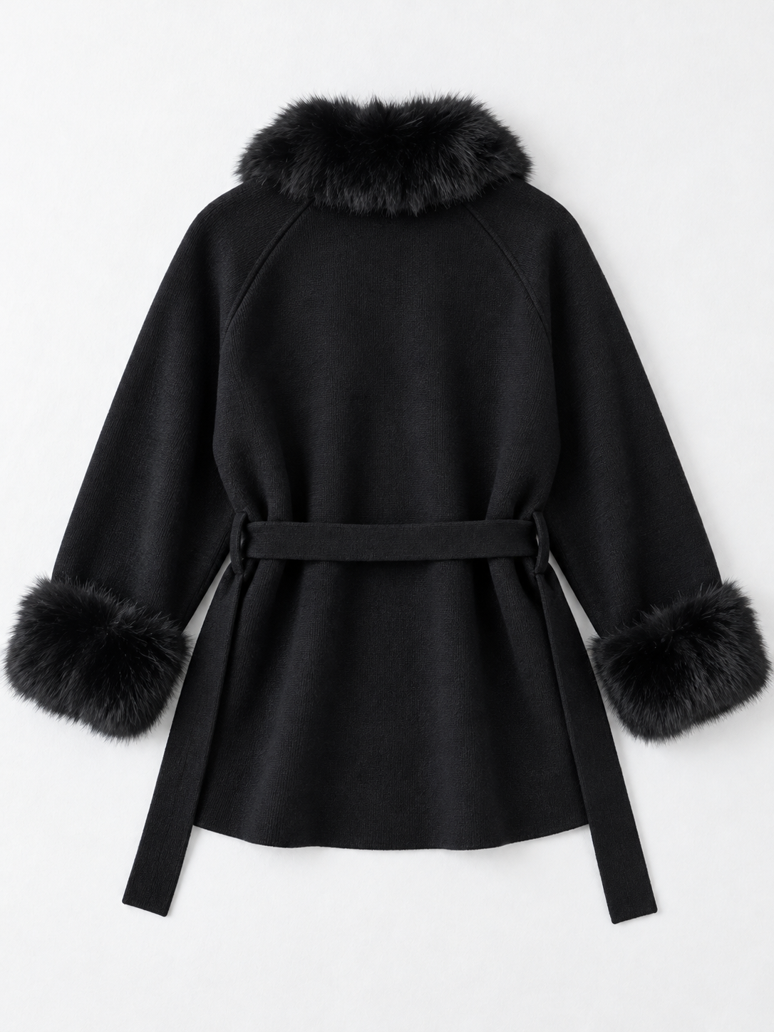 Plush-Trim Belted Cardigan
