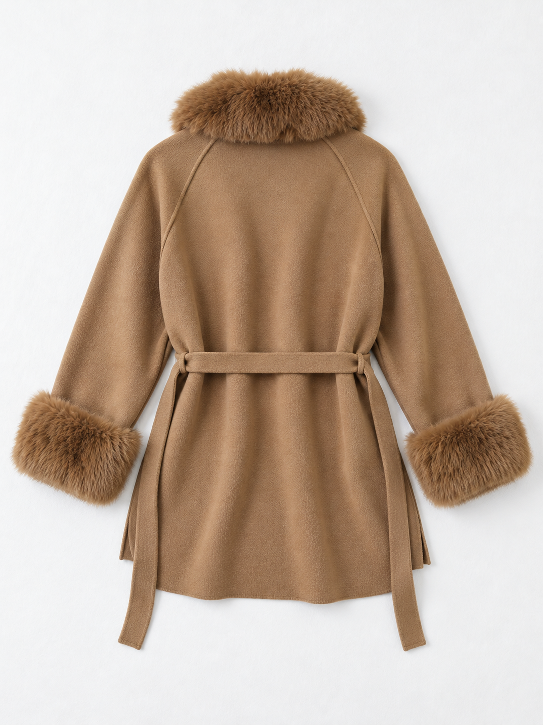 Plush-Trim Belted Cardigan