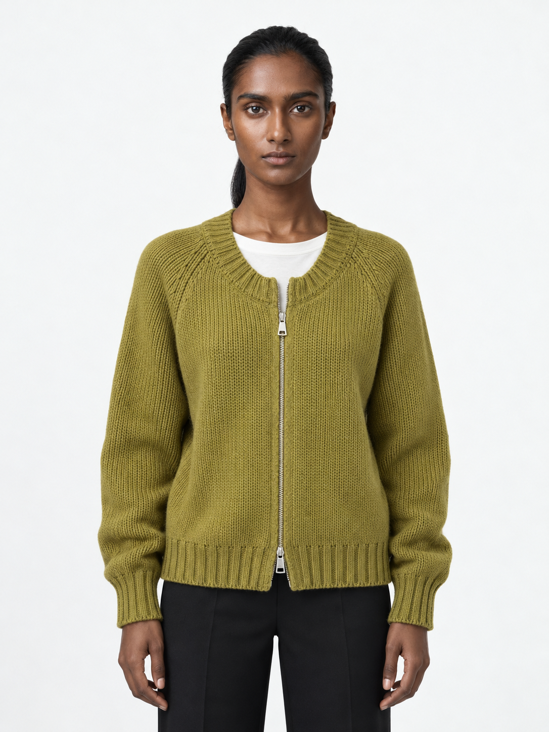 Ribbed Zip-Front Cardigan