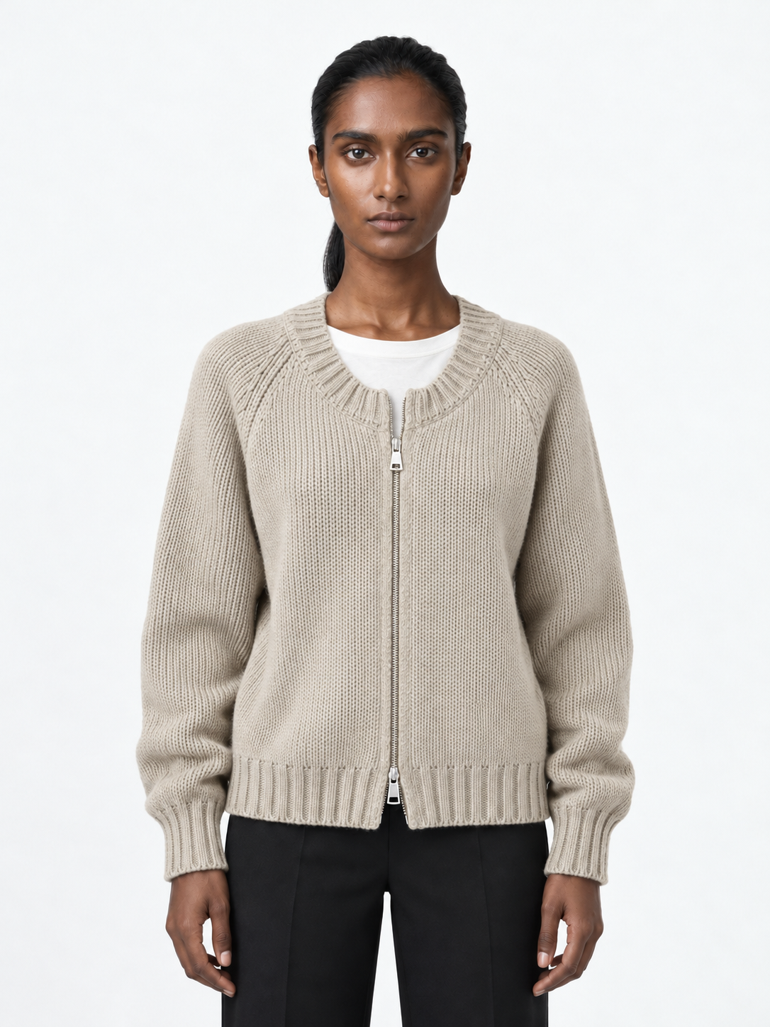 Ribbed Zip-Front Cardigan