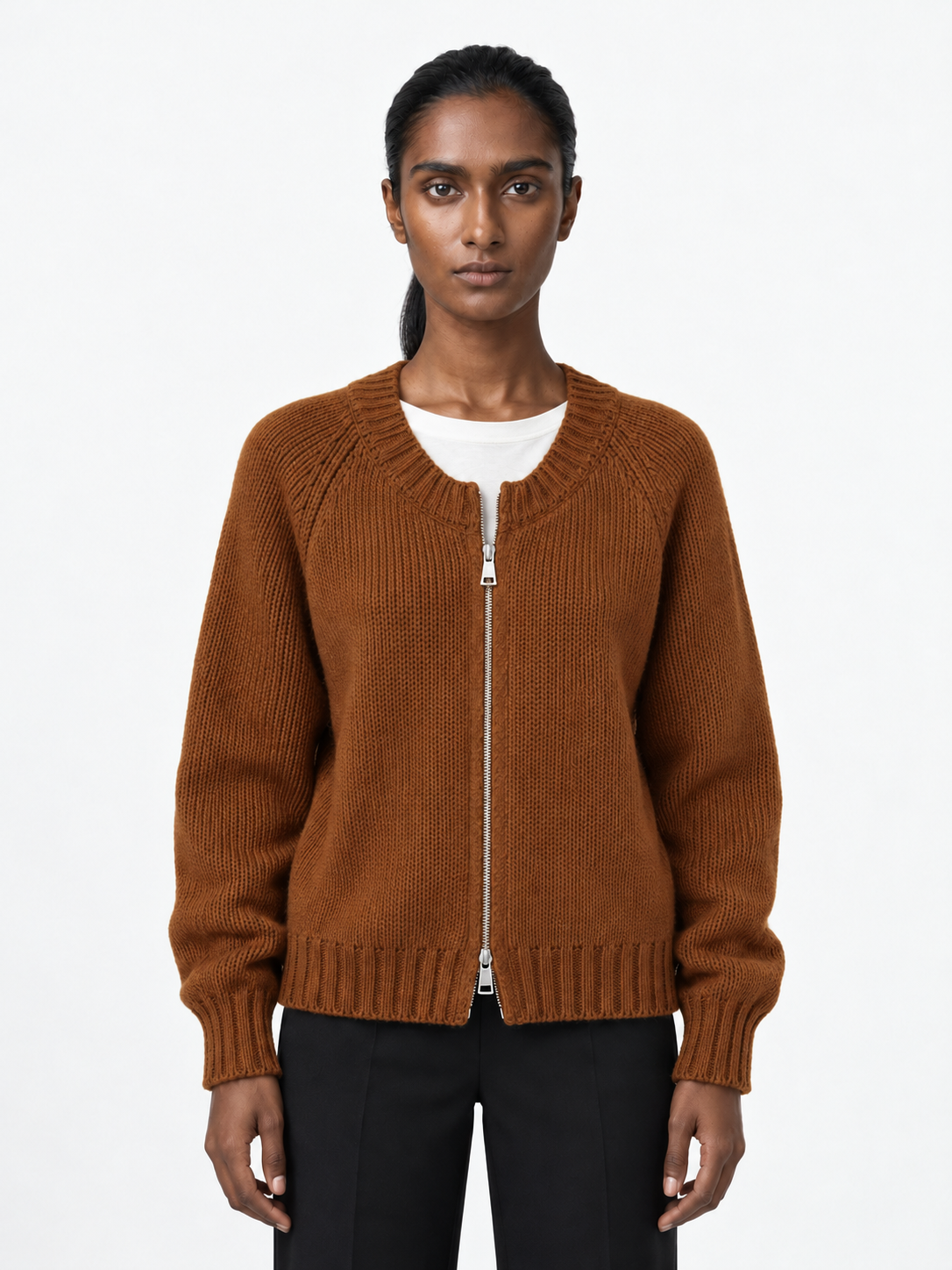 Ribbed Zip-Front Cardigan