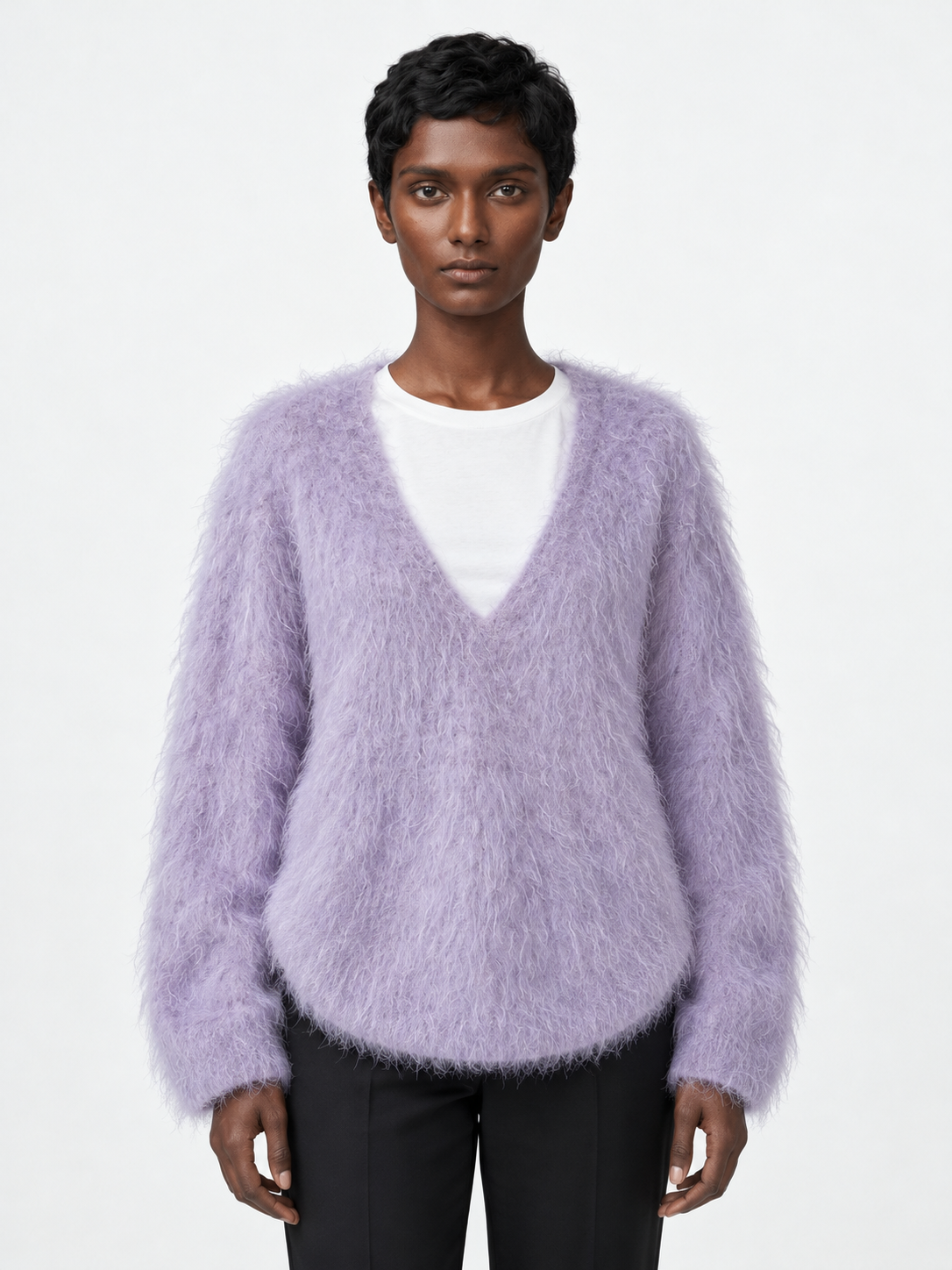 Deep V-Neck Textured Sweater