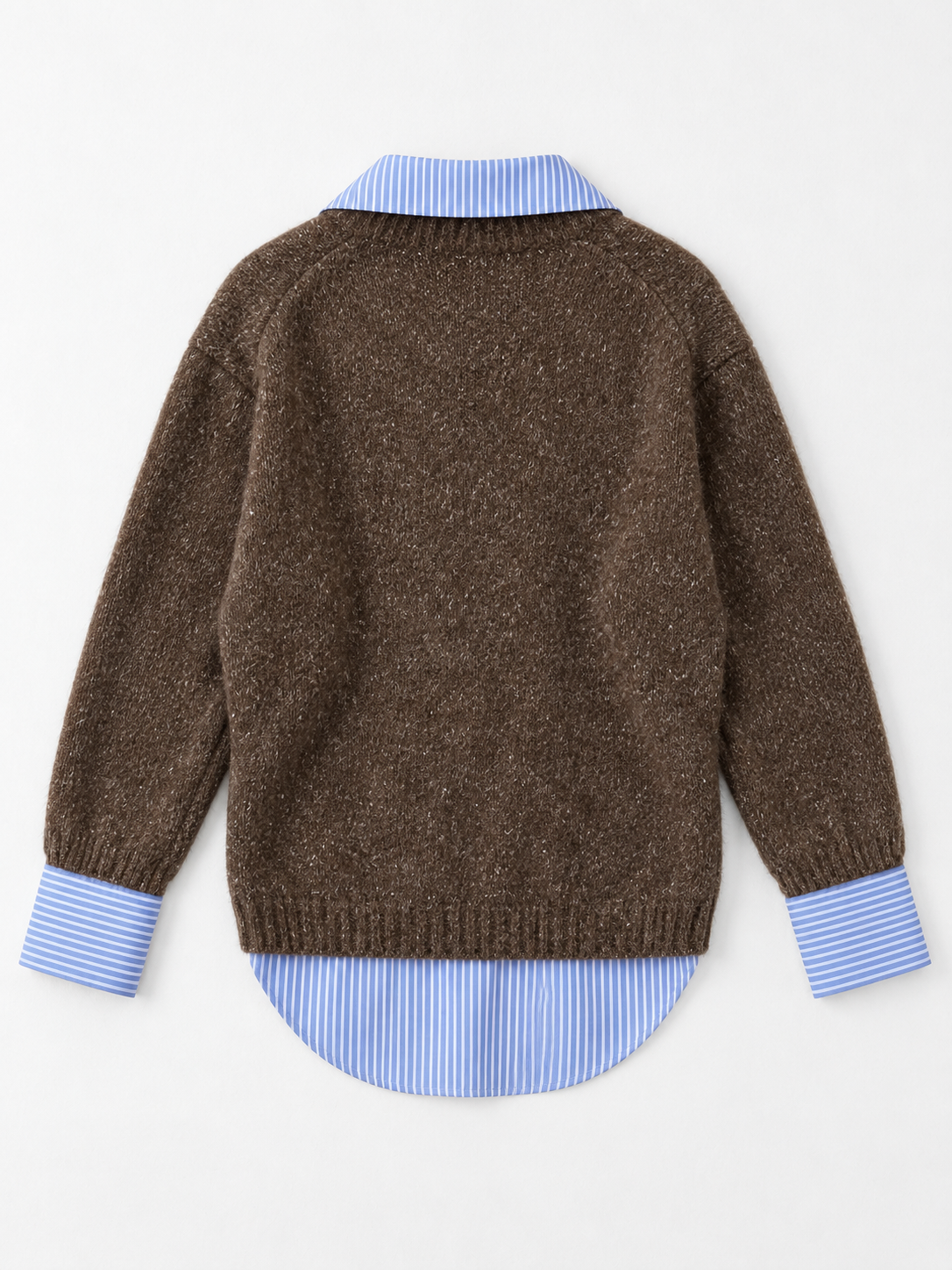 Stripe-Trim Collared Knit Sweater