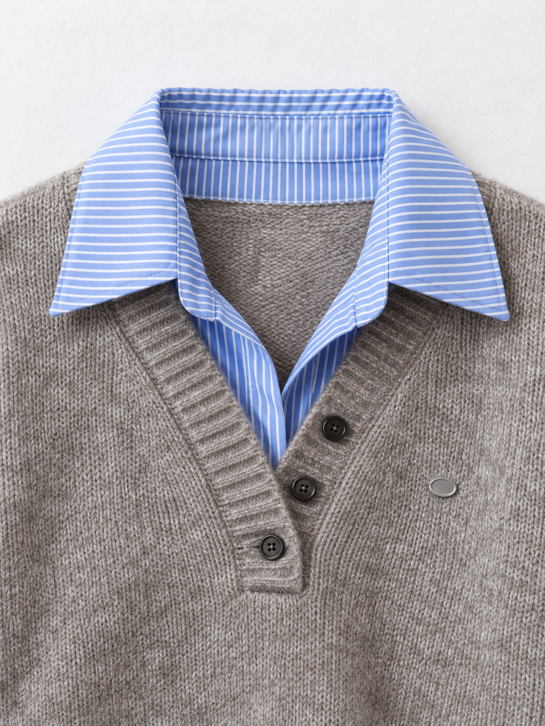Stripe-Trim Collared Knit Sweater