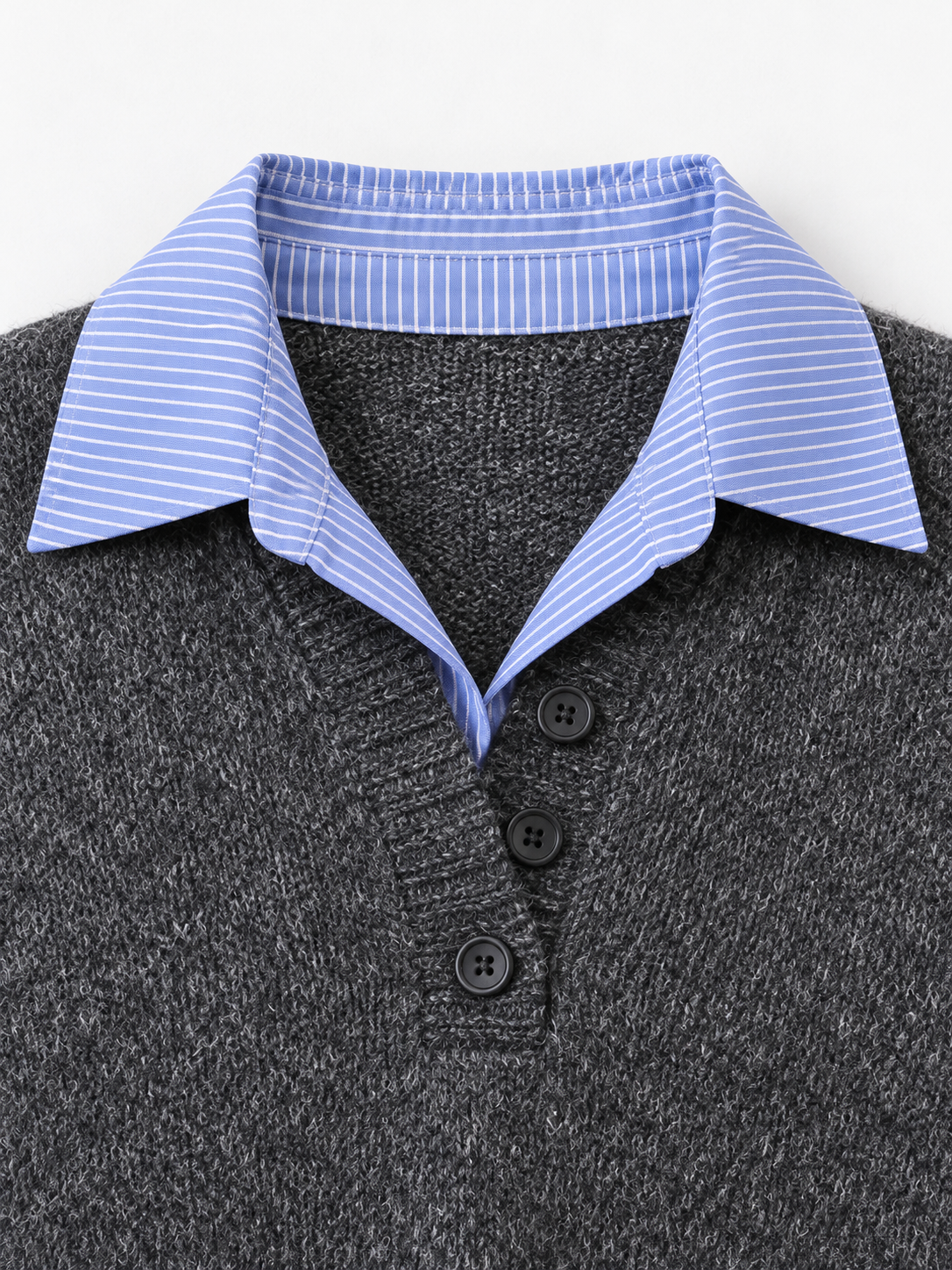 Stripe-Trim Collared Knit Sweater