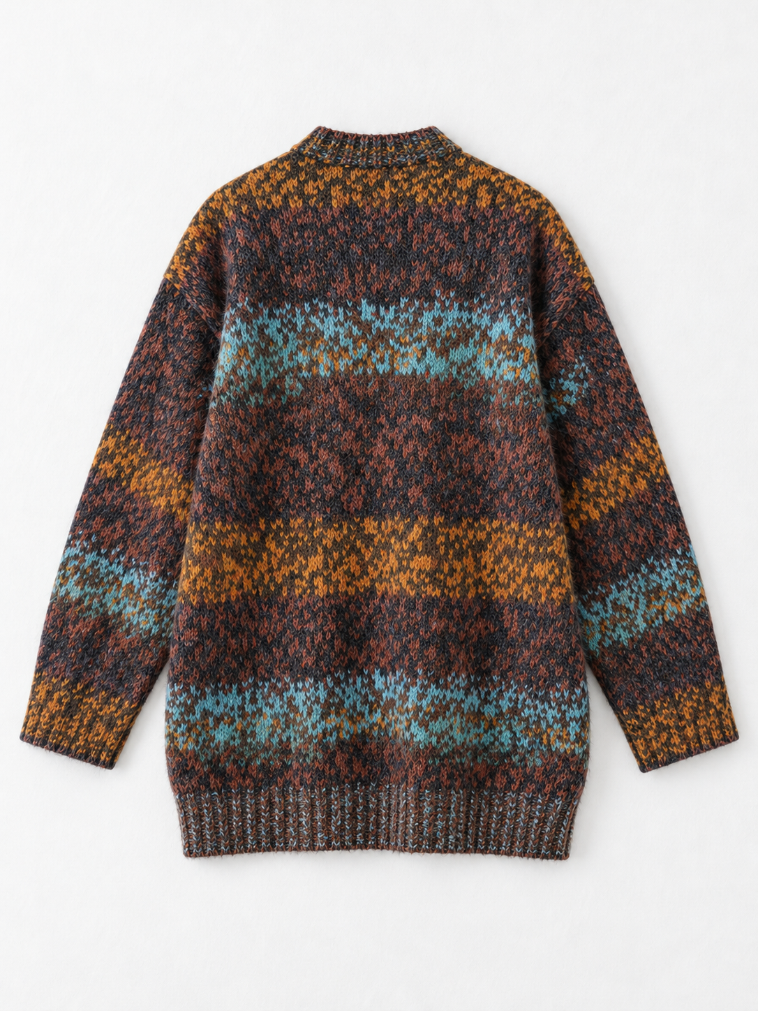 Mixed-Knit Plush-Panel Cardigan
