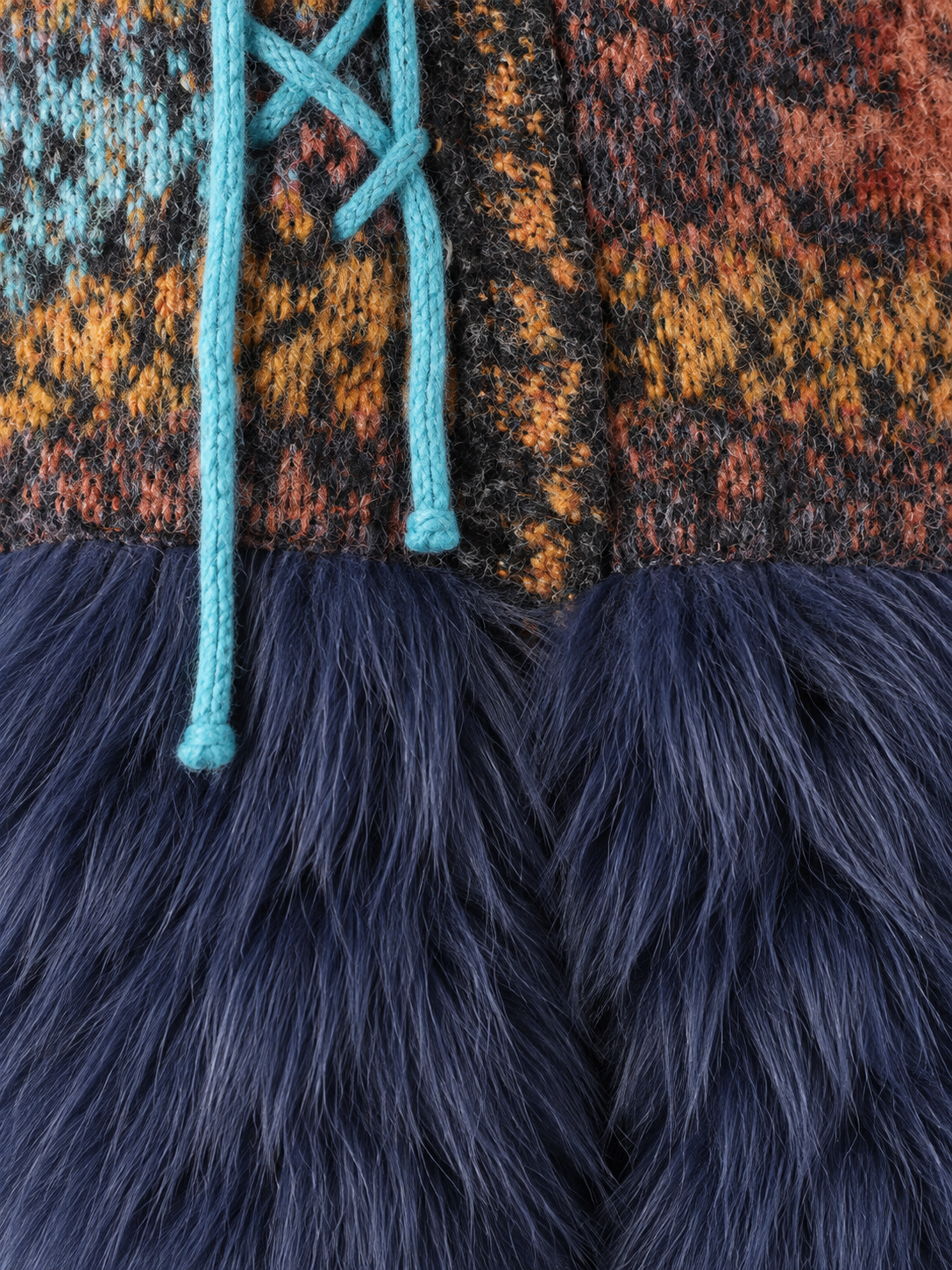 Mixed-Knit Plush-Panel Cardigan