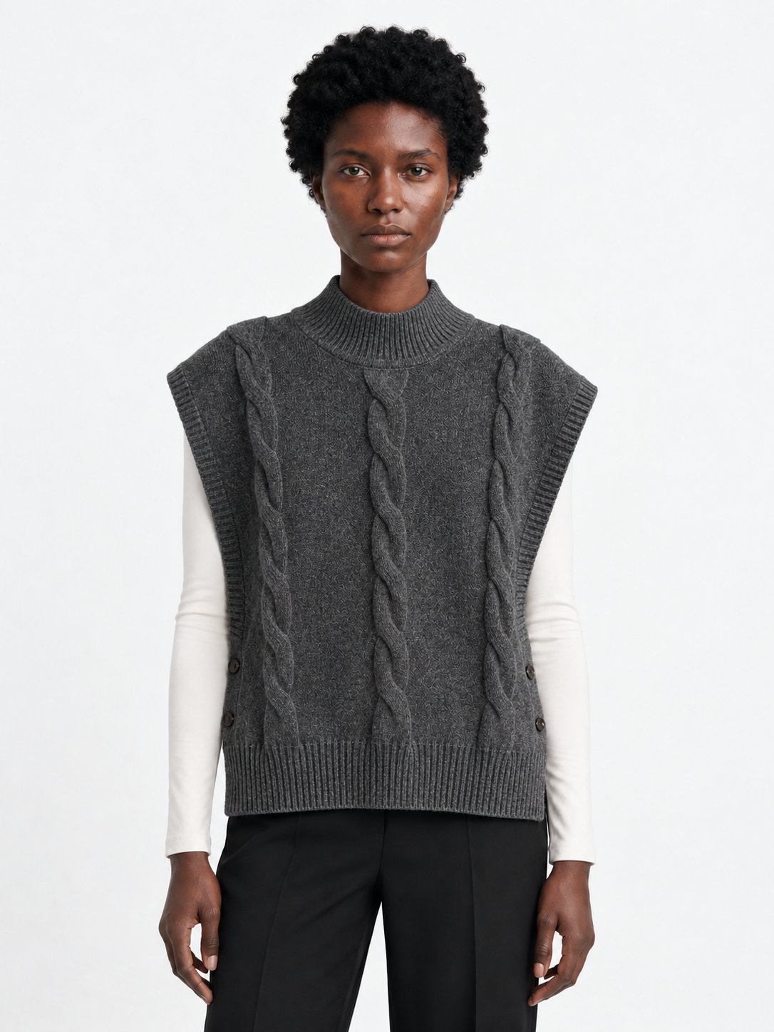 Side-Button Cable-Knit Vest