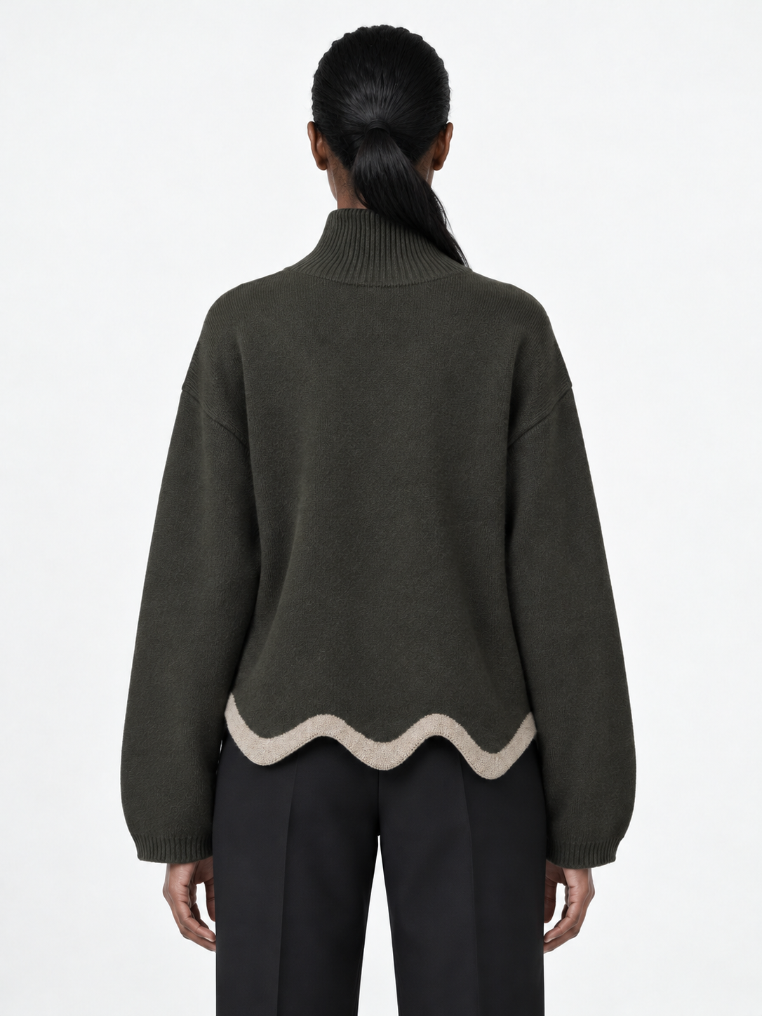 Contrast Wave-Hem Sweater