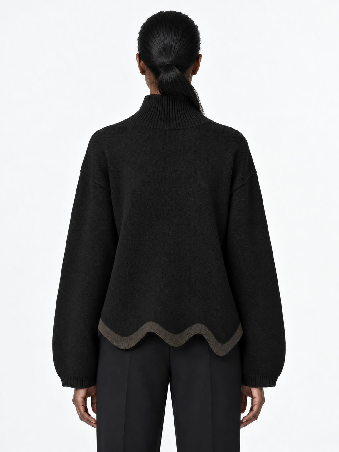 Contrast Wave-Hem Sweater