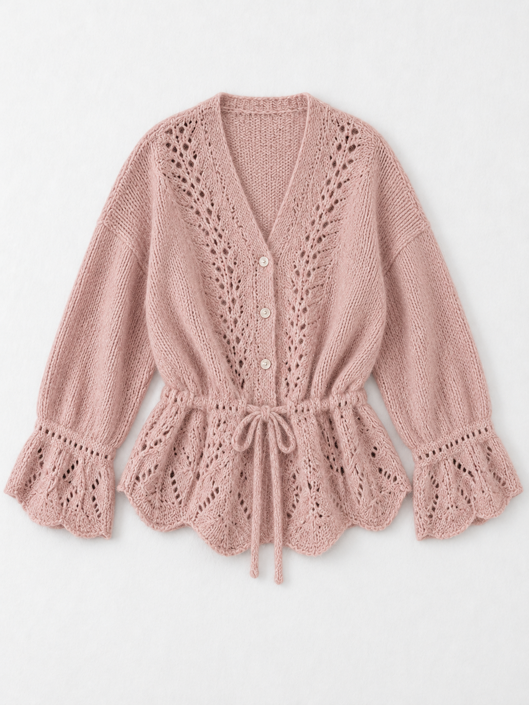 Drawstring Peplum Knit Cardigan