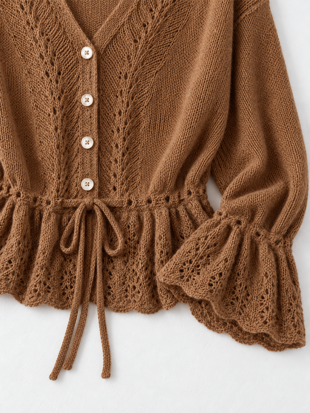 Drawstring Peplum Knit Cardigan