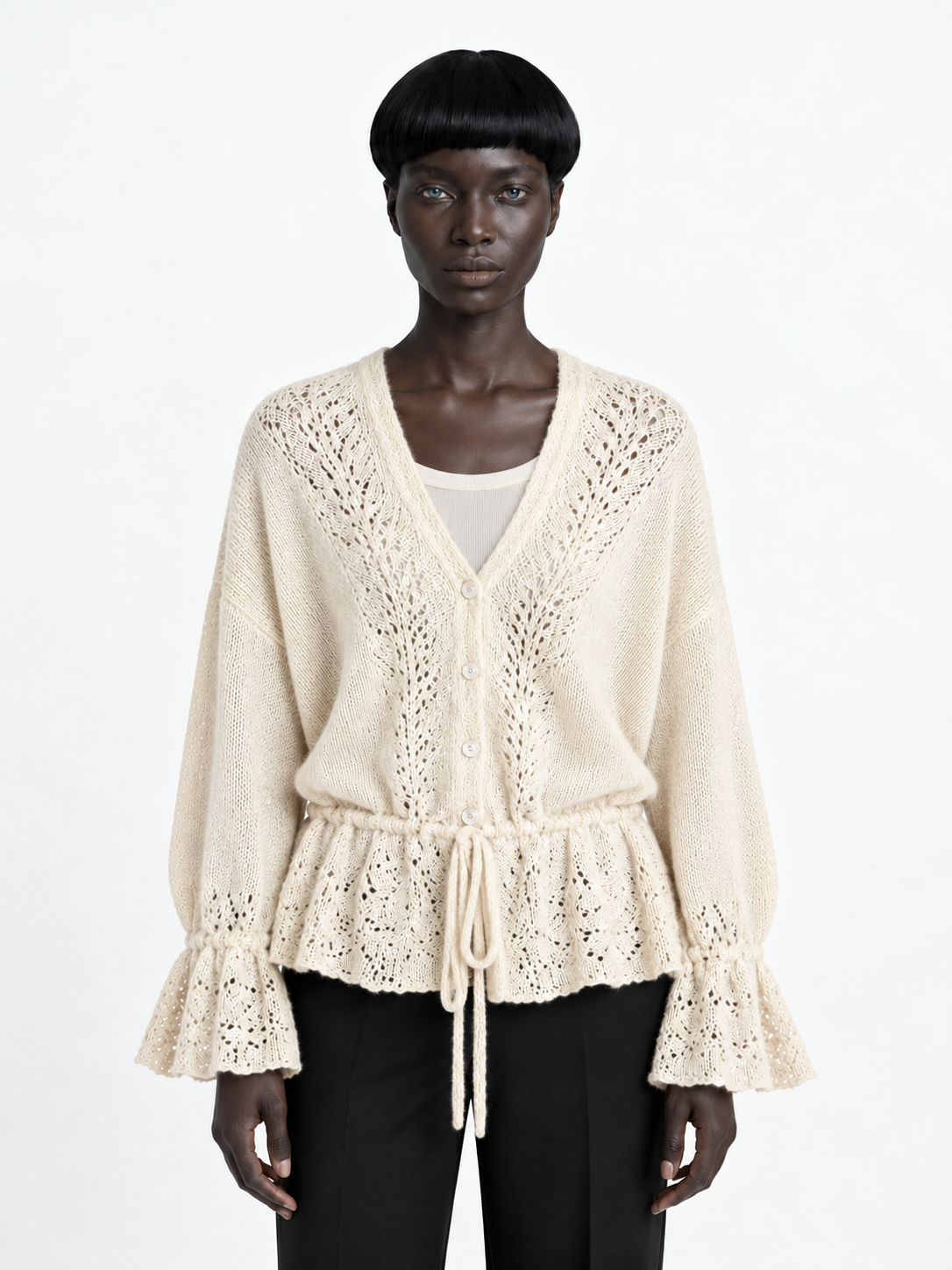 Drawstring Peplum Knit Cardigan