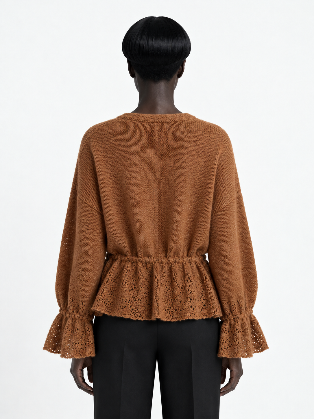 Drawstring Peplum Knit Cardigan