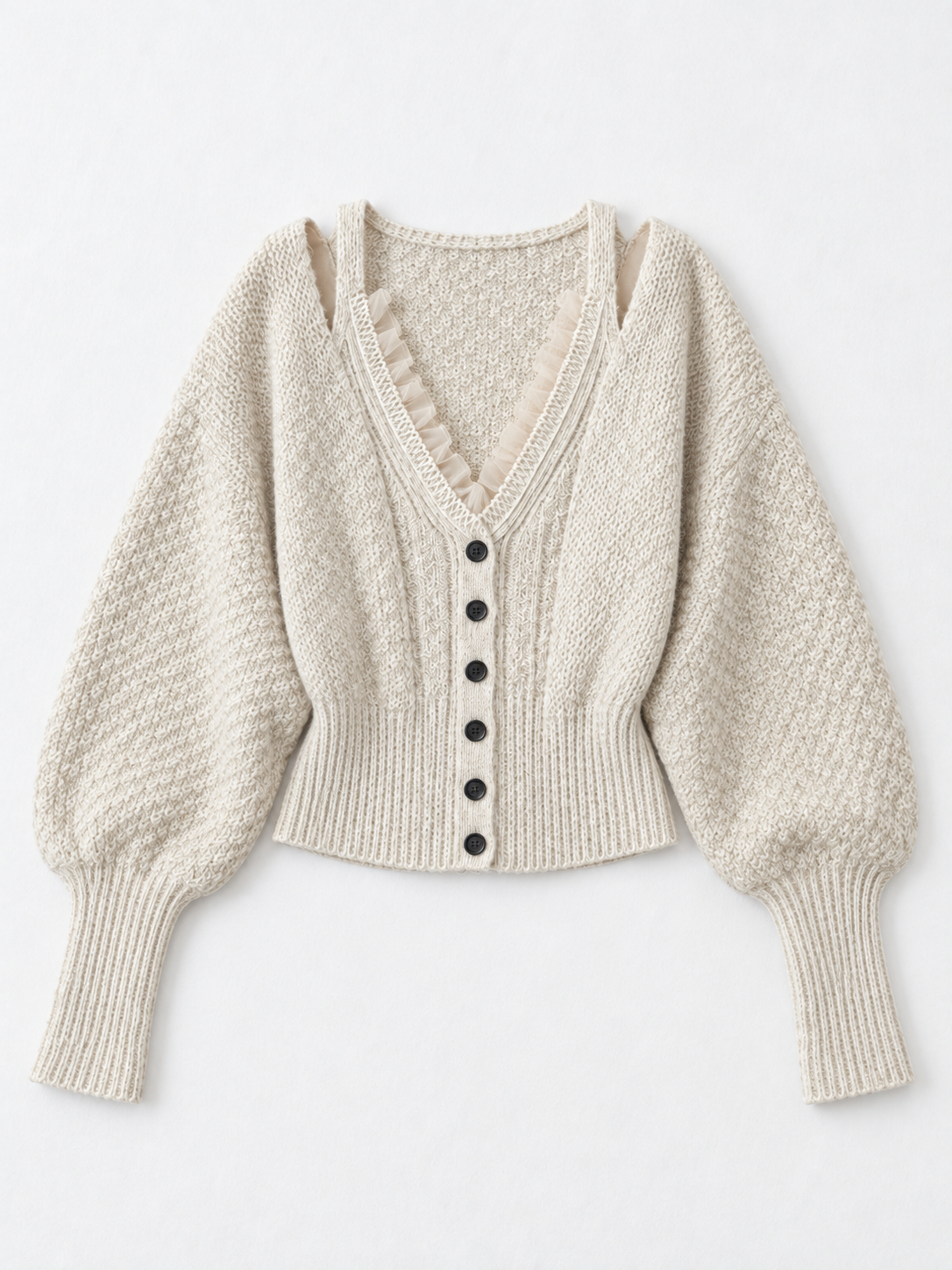 Lace-Edge Batwing Knit Cardigan