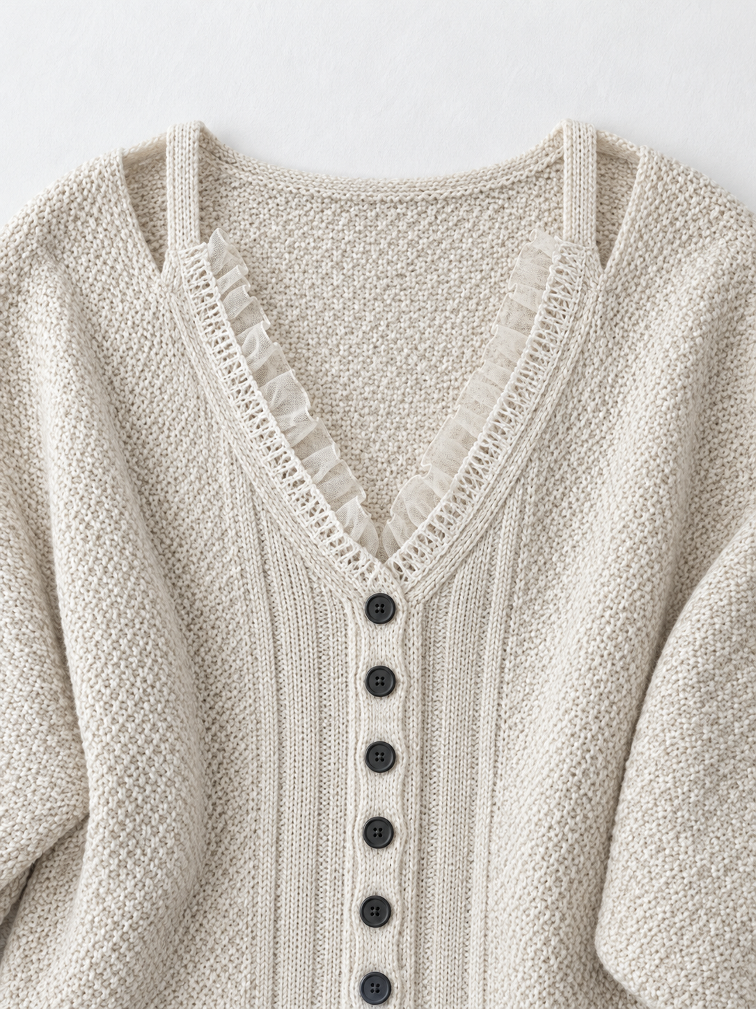 Lace-Edge Batwing Knit Cardigan