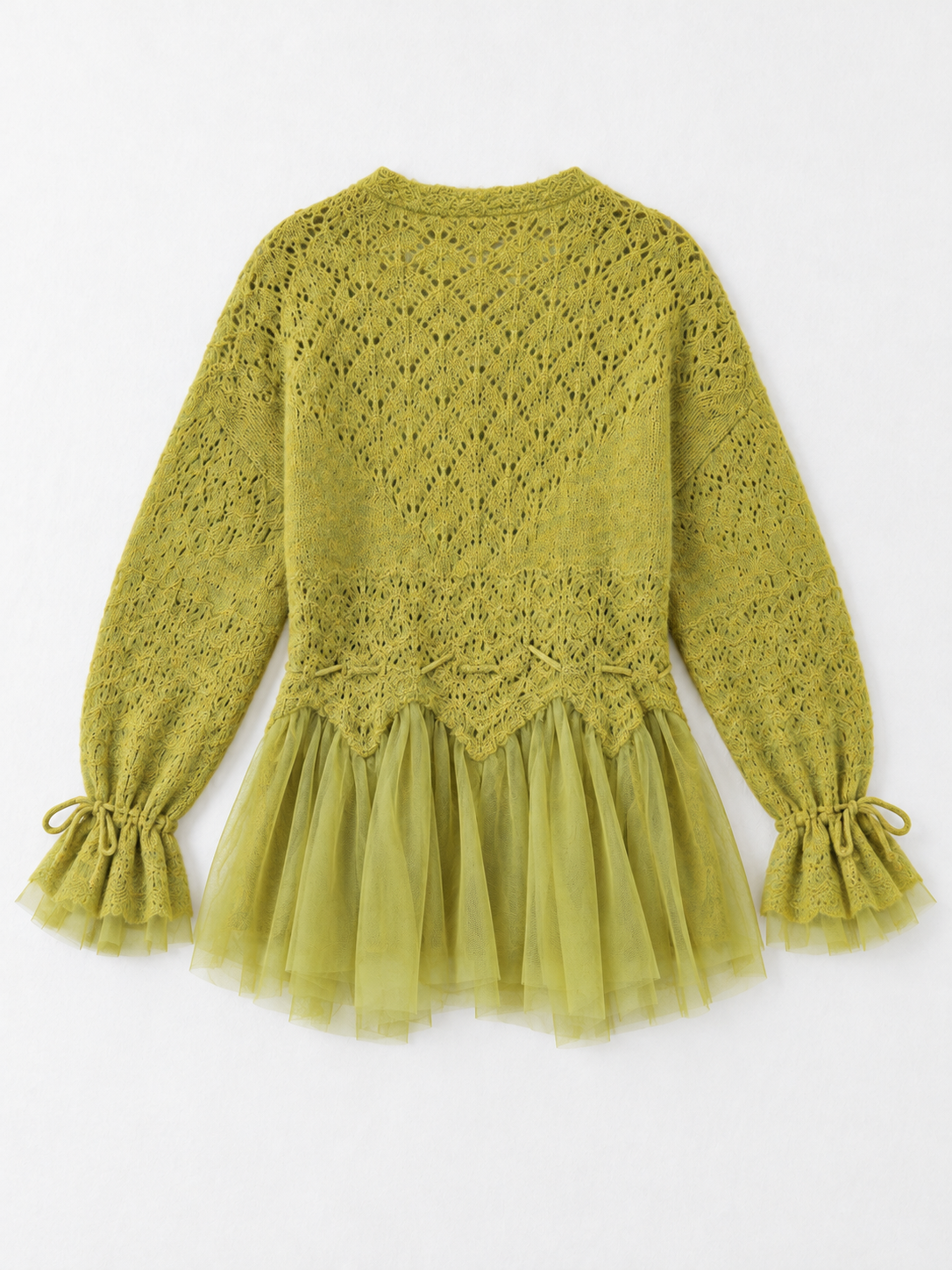 Beaded Mesh-Hem Knit Cardigan