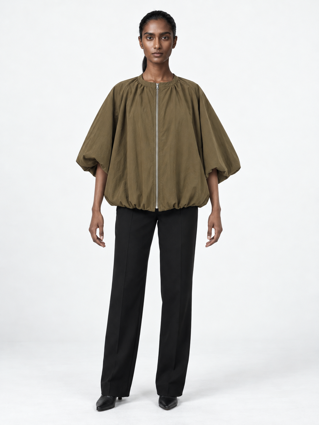 Zip-Front Cape-Sleeve Jacket