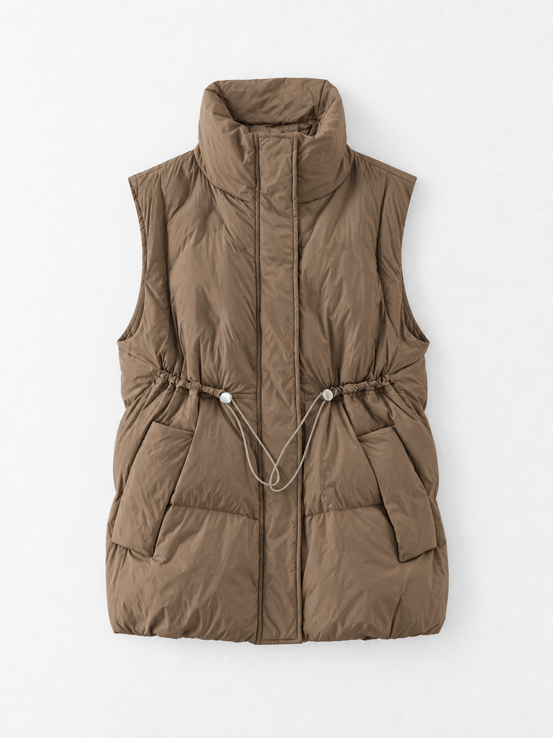Drawstring Stand-Collar Padded Vest
