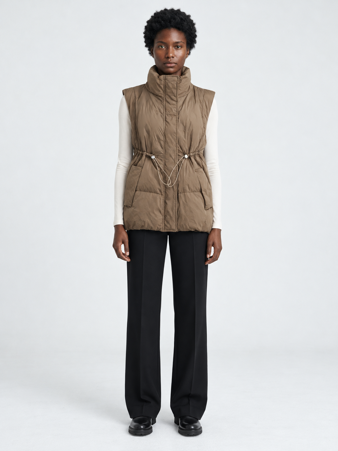Drawstring Stand-Collar Padded Vest