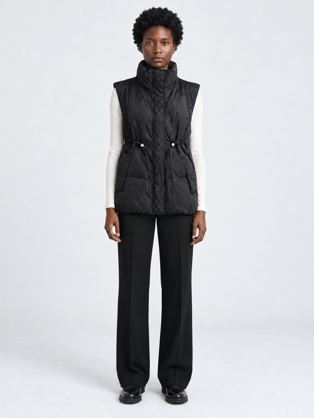 Drawstring Stand-Collar Padded Vest