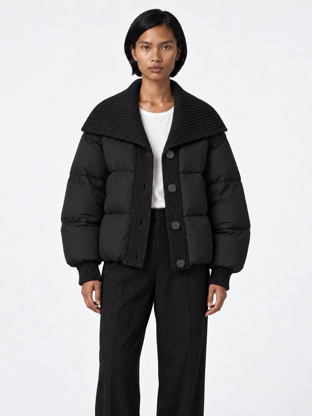 Rib-Collar Padded Jacket