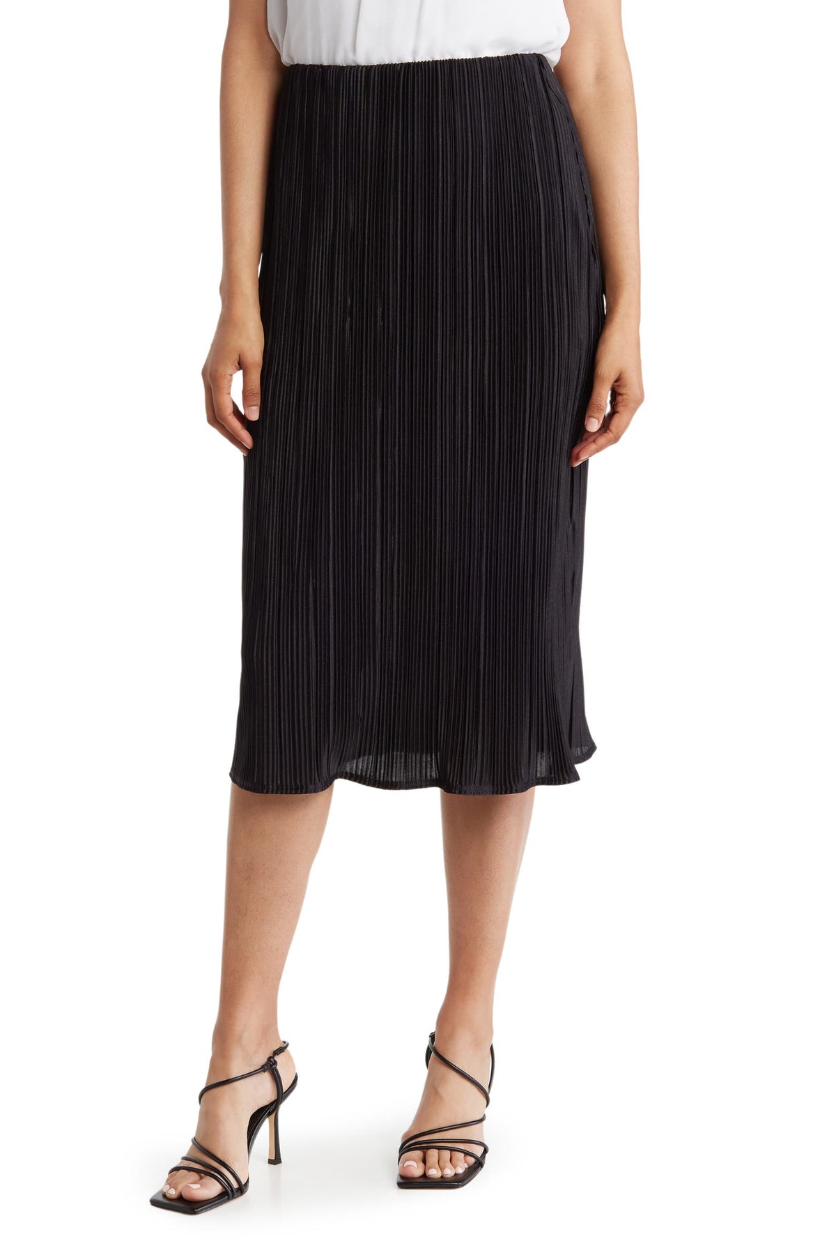 Solid Plissé Midi Skirt