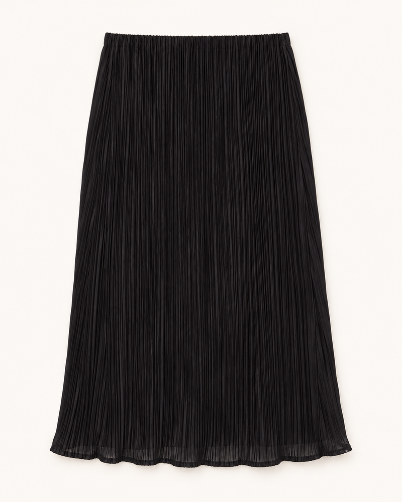 Solid Plissé Midi Skirt
