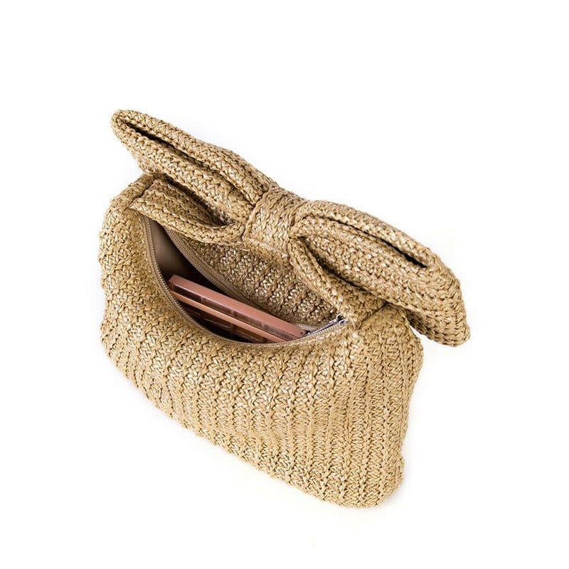 Pre Order:  Bow Knot Grass Woven Small Handbag