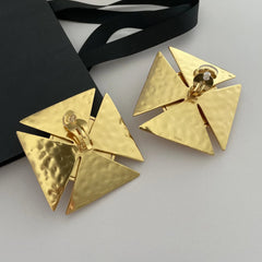 24KGold-Plated Pearl Large Square Clip Earrings