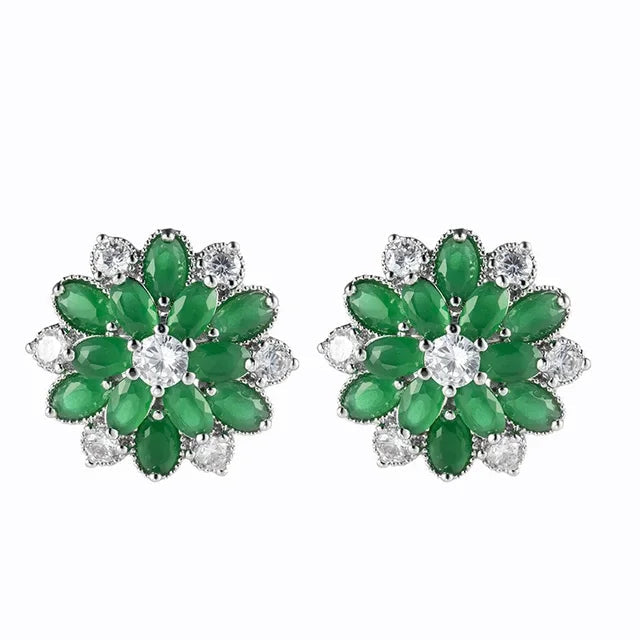 Flower Crystal Zircon Clip Earrings