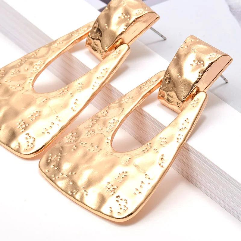 Trapezoid Textured Metal Drop Earrings