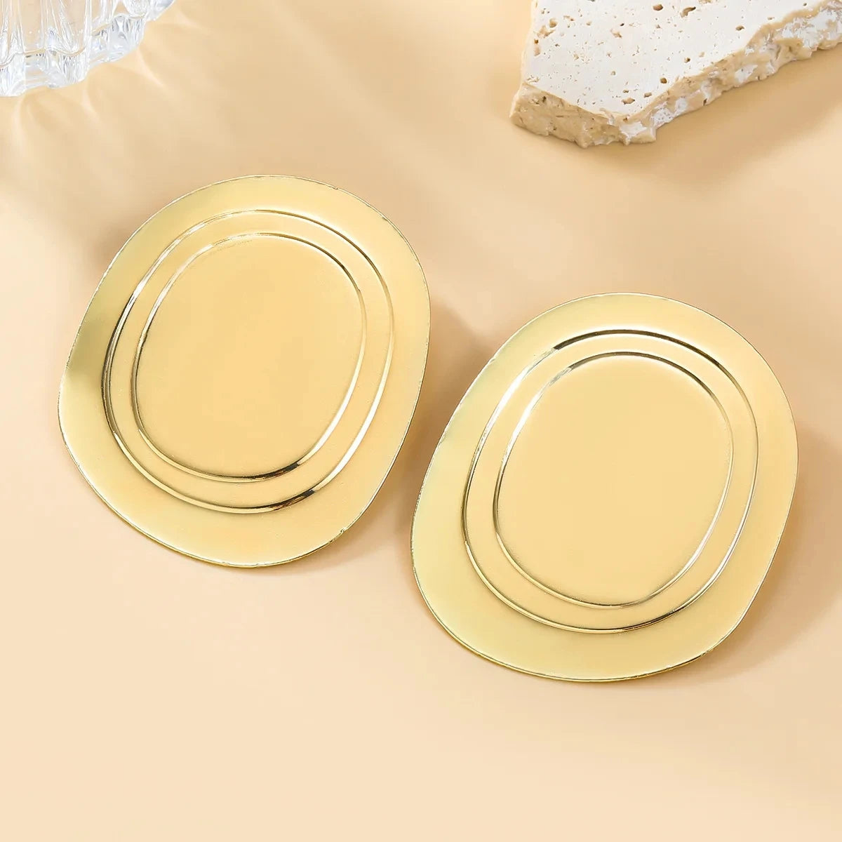 Oversized Oval Electroplated Stud Earrings