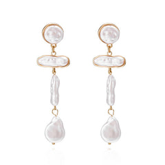 Retro Irregular Oval Pearl Tassel Earrings