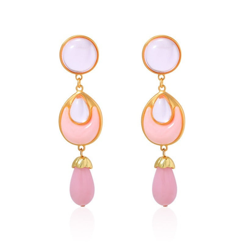 Pink Rhinestones Drop Earrings