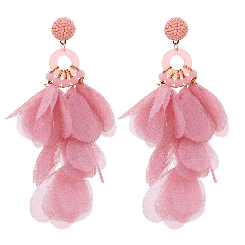 Soft Petals Beaded Dangling Earrings