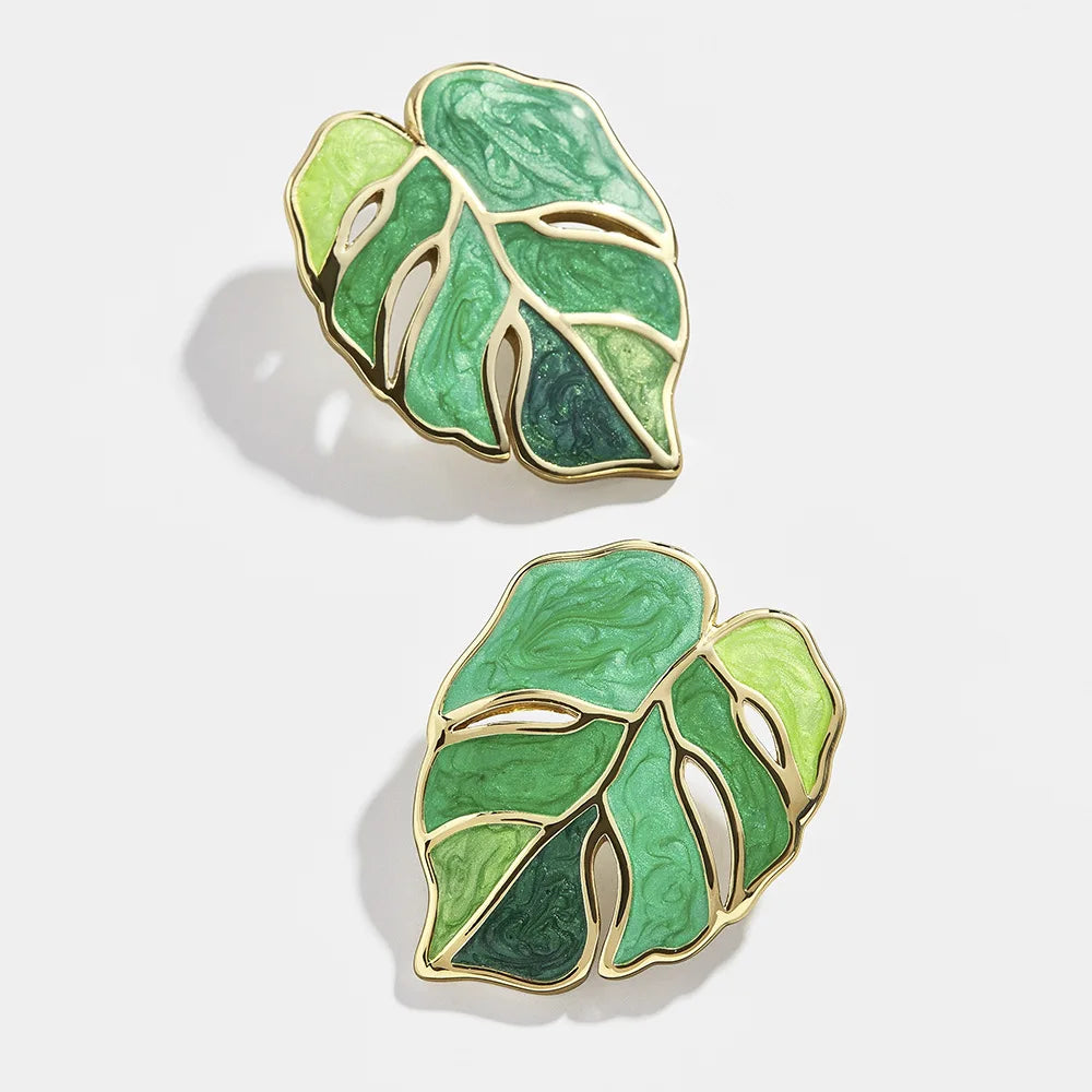 Monsteras Leaf Metal Earrings