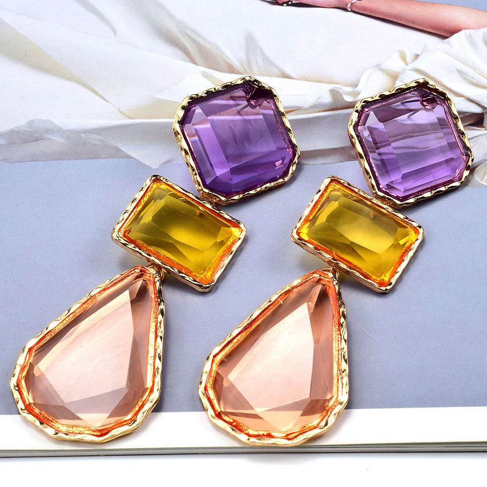 Geometric Multicolor Gems Dangling Earrings